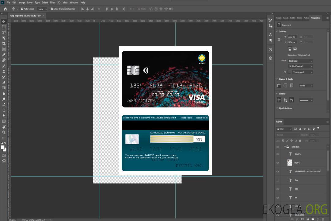 Carte classique visa bancaire USA MOVO template